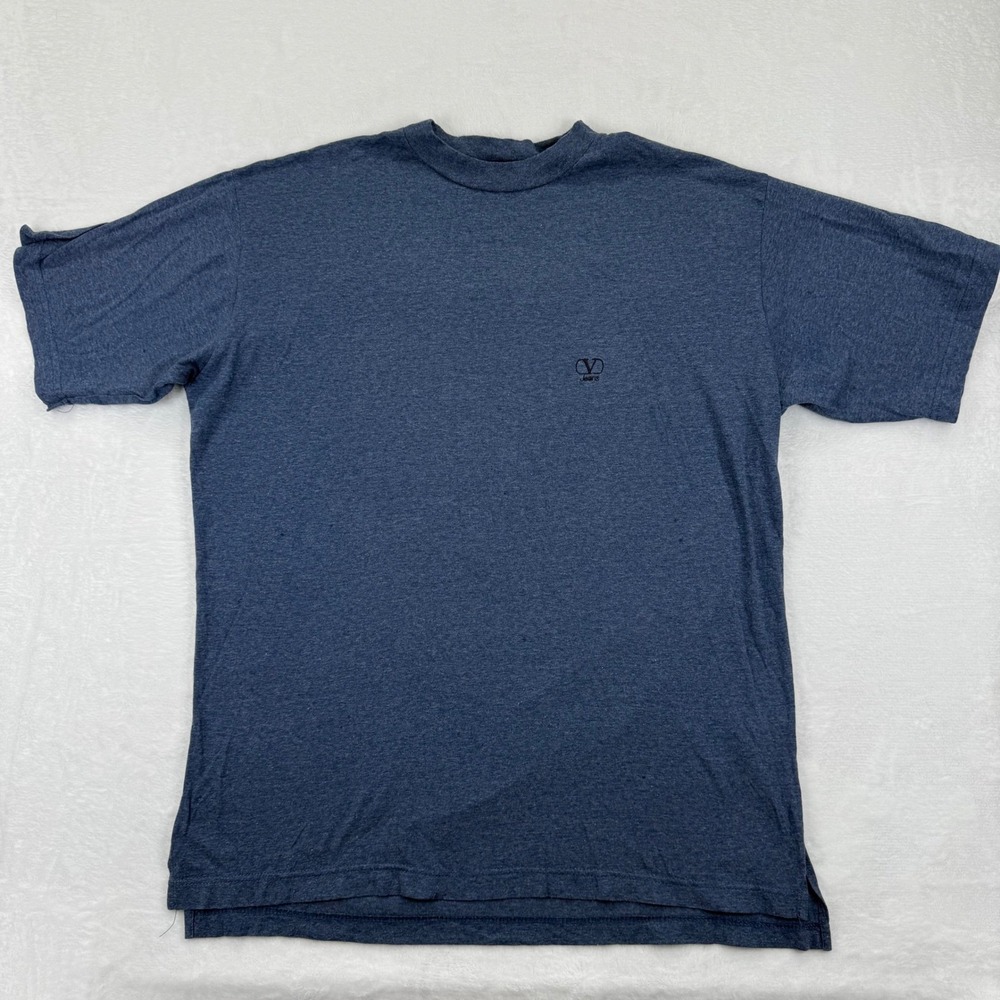Valentino Jeans Blue‎ Heathered Short Sleeve Mock Neck T Shirt Mens Large READ